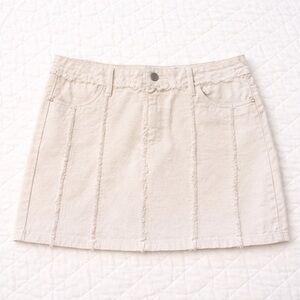 Vero Moda Off White Denim Mini Skirt Raw Hem Frayed Panels Size M EU 38